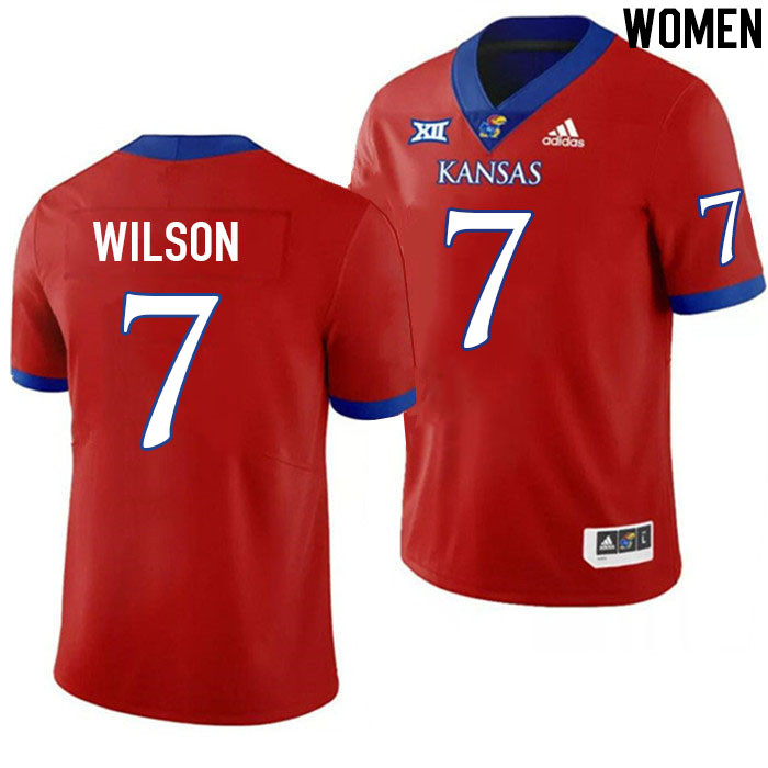 Women #7 Trevor Wilson Kansas Jayhawks College Football Jerseys Stitched Sale-Red - Click Image to Close
